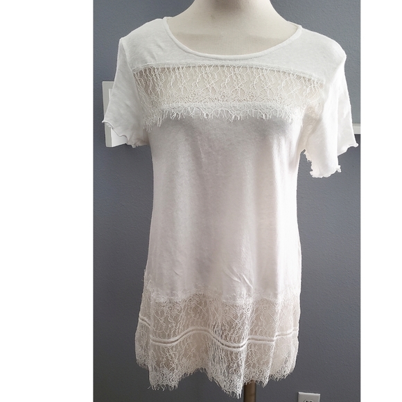Anthropologie Tops - Anthropologie Deletta Ivory Linen & Lace Tee Top